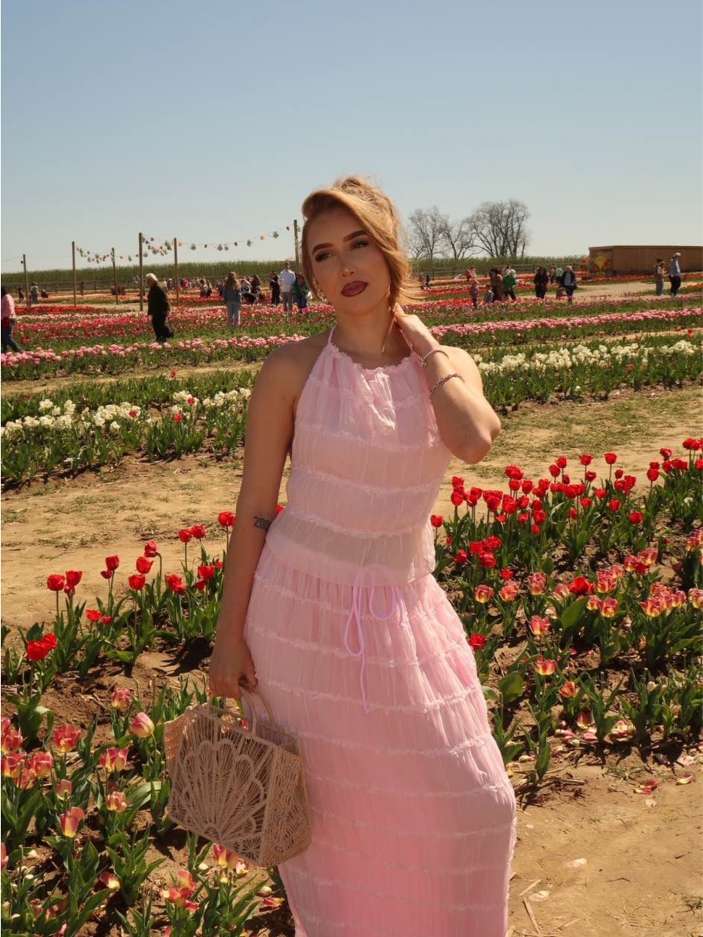 Pink Tiered Halter Top & Maxi Skirt- Women